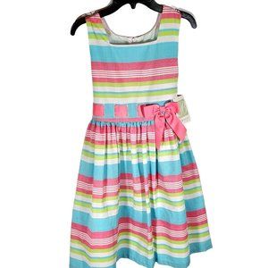 Bonnie Jean Girls Size 14 Multi Color Striped Sleeveless Bow Dress